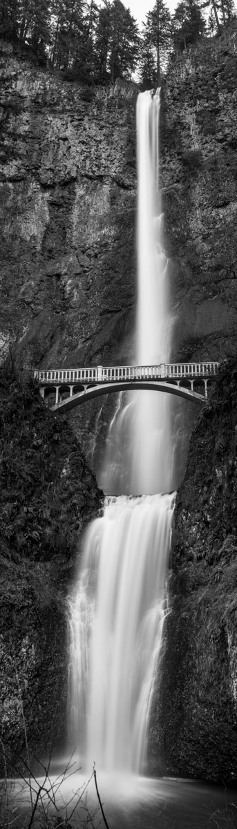multnomah falls in black and white