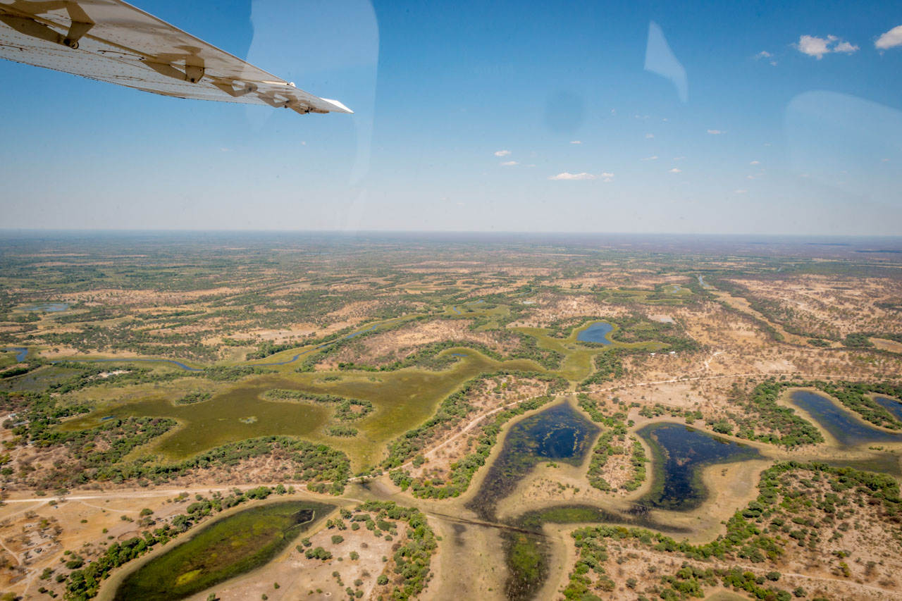 flying into the okavango delta
